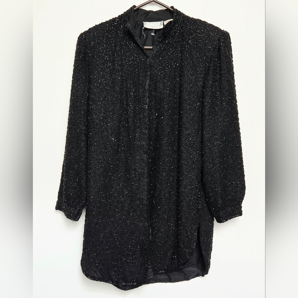 Vintage Braemar Sz M Whimsical Black Hand Beaded 3D Textured  Formal Jacket Coat